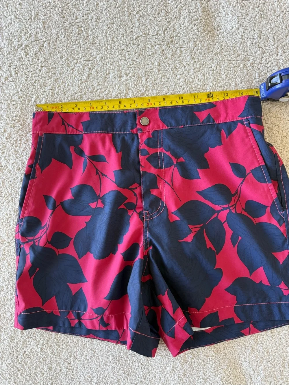 Abercrombie & Fitch Red and Navy Floral Swim Trunks